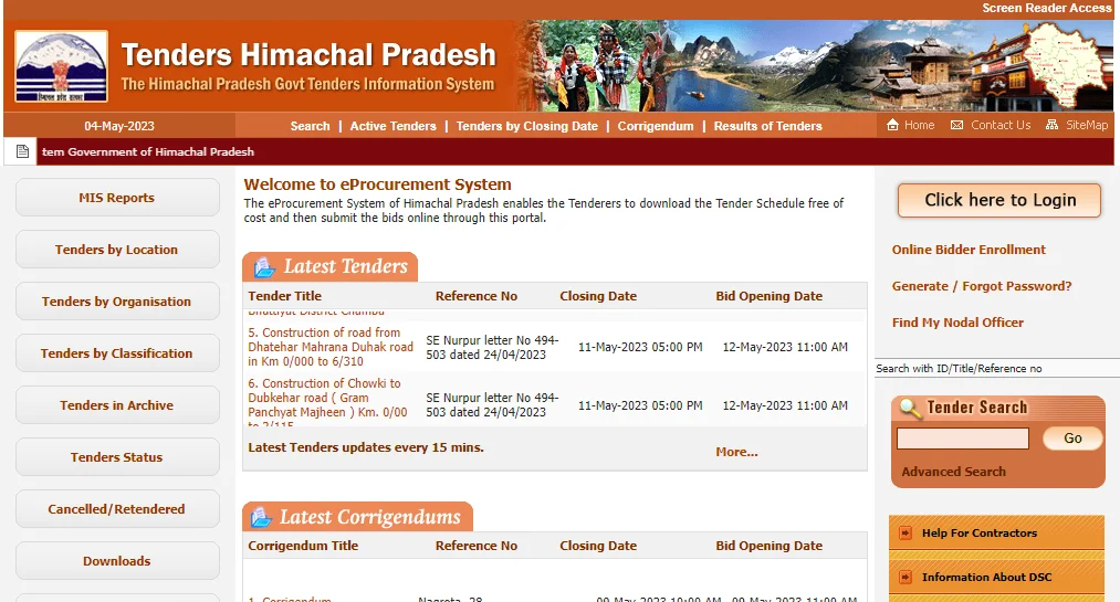 eProcurement System of Himachal Pradesh
                            enables the Tenderers