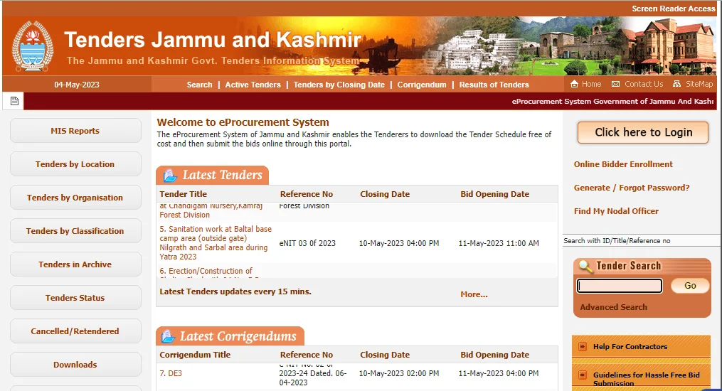 eProcurement System of Jammu and Kashmir
                            enables the Tenderers