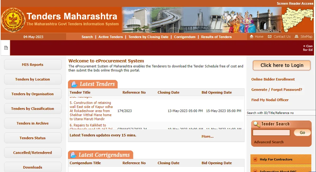 eProcurement System of Maharashtra enables the
                            Tenderers