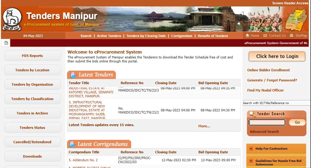 eProcurement System of Manipur enables the
                            Tenderers
