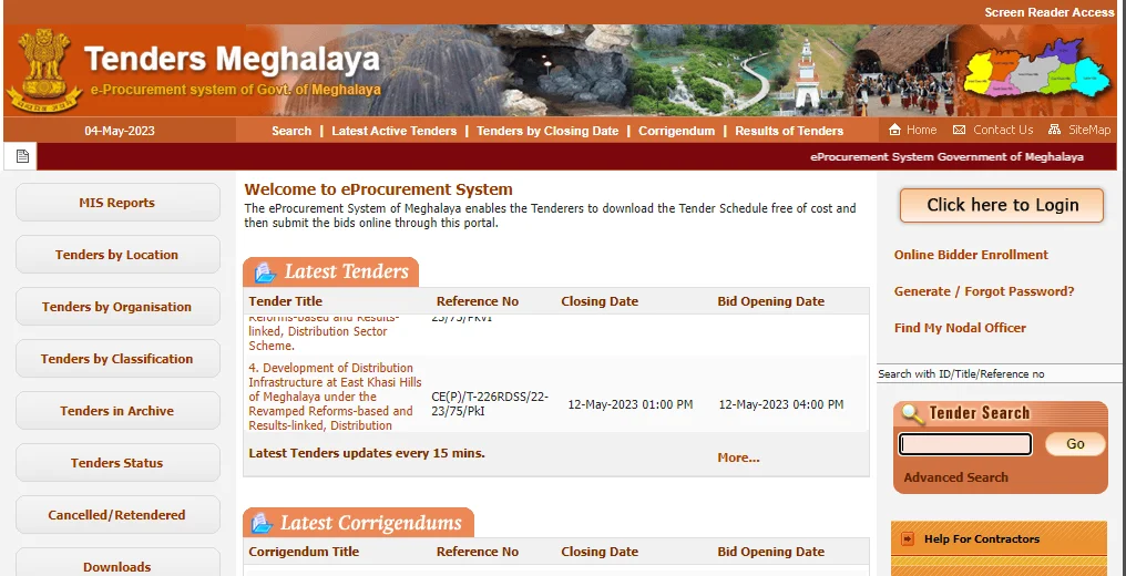 eProcurement System of Meghalaya enables the
                            Tenderers