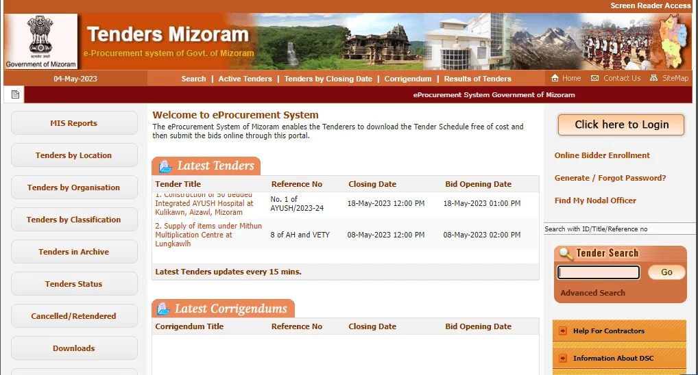 eProcurement System of Mizoram enables the
                            Tenderers