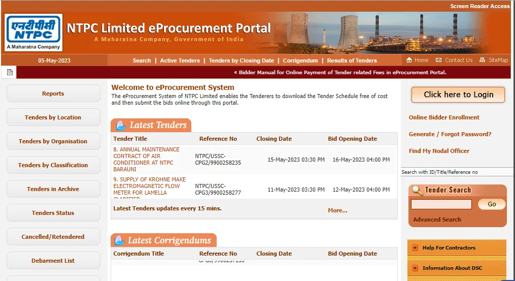 eProcurement System of NTPC Limited enables the Tenderers