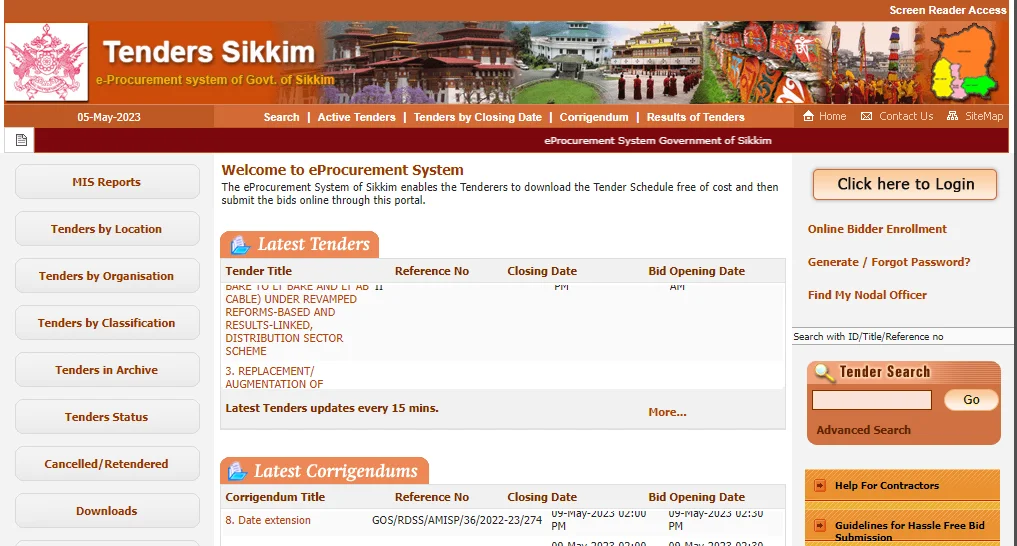 eProcurement System of Sikkim enables the Tenderers