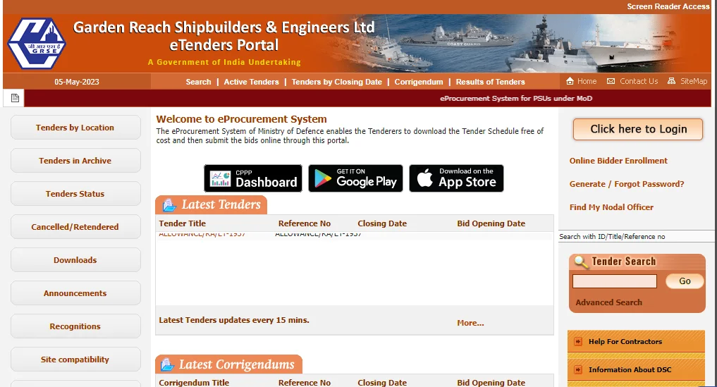 Garden Reach Shipbuilder & Engineers Ltd eTender Portal