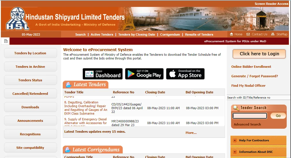 Hindustan Shipyard Limited Tendere