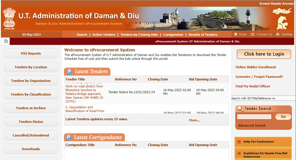 U.T Administration of Daman Diu eProcurement
                            System